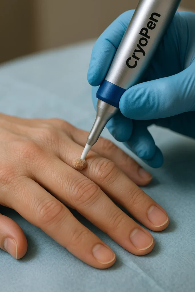 example of cryopen wart removal Redhill treatment on a persons finger
