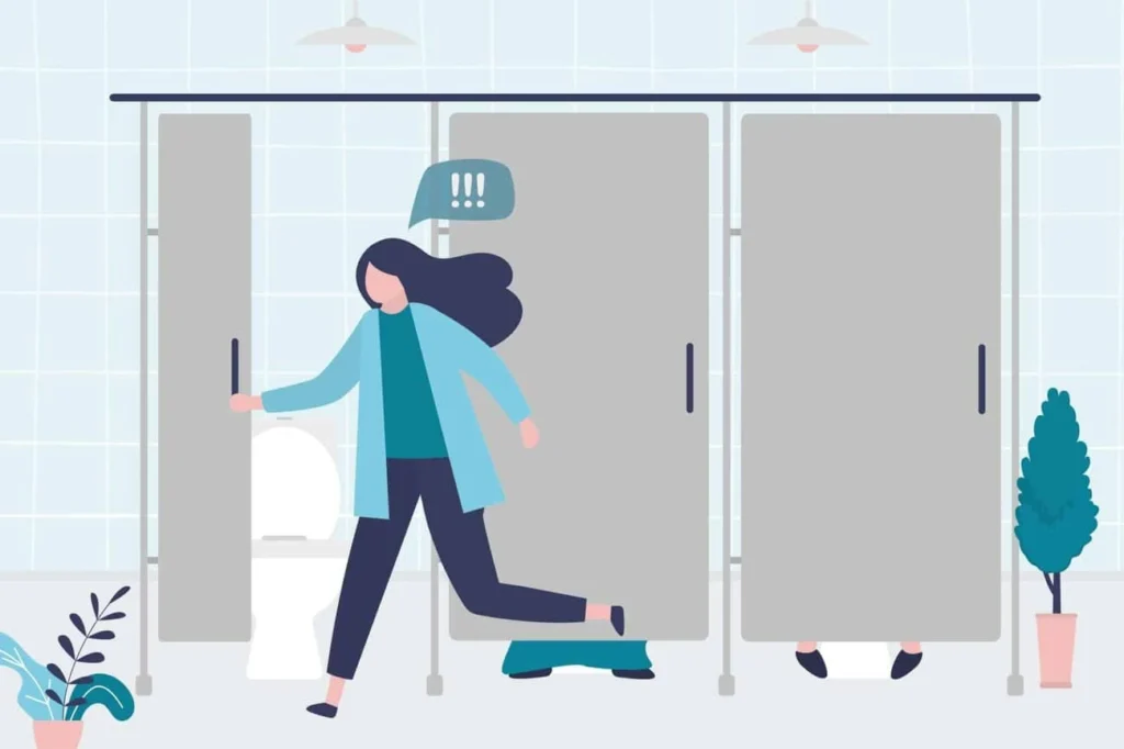 graphic of Urine incontinence Redhill woman running to the toilet.
