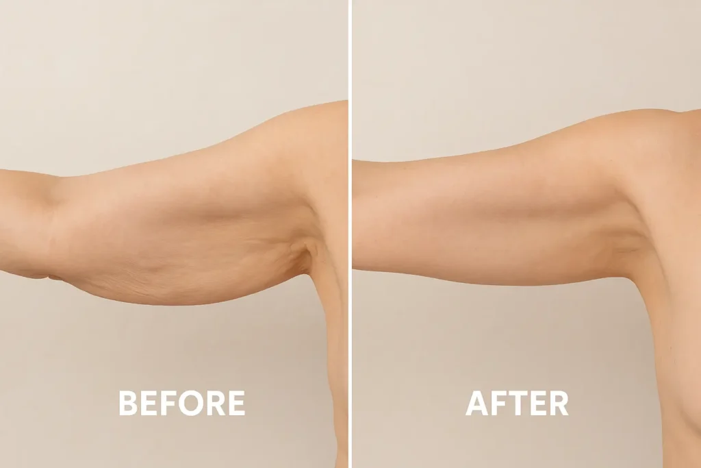 Picture of LA LIPO Redhill before and after results of skin tightening treatment on the upper arms.
